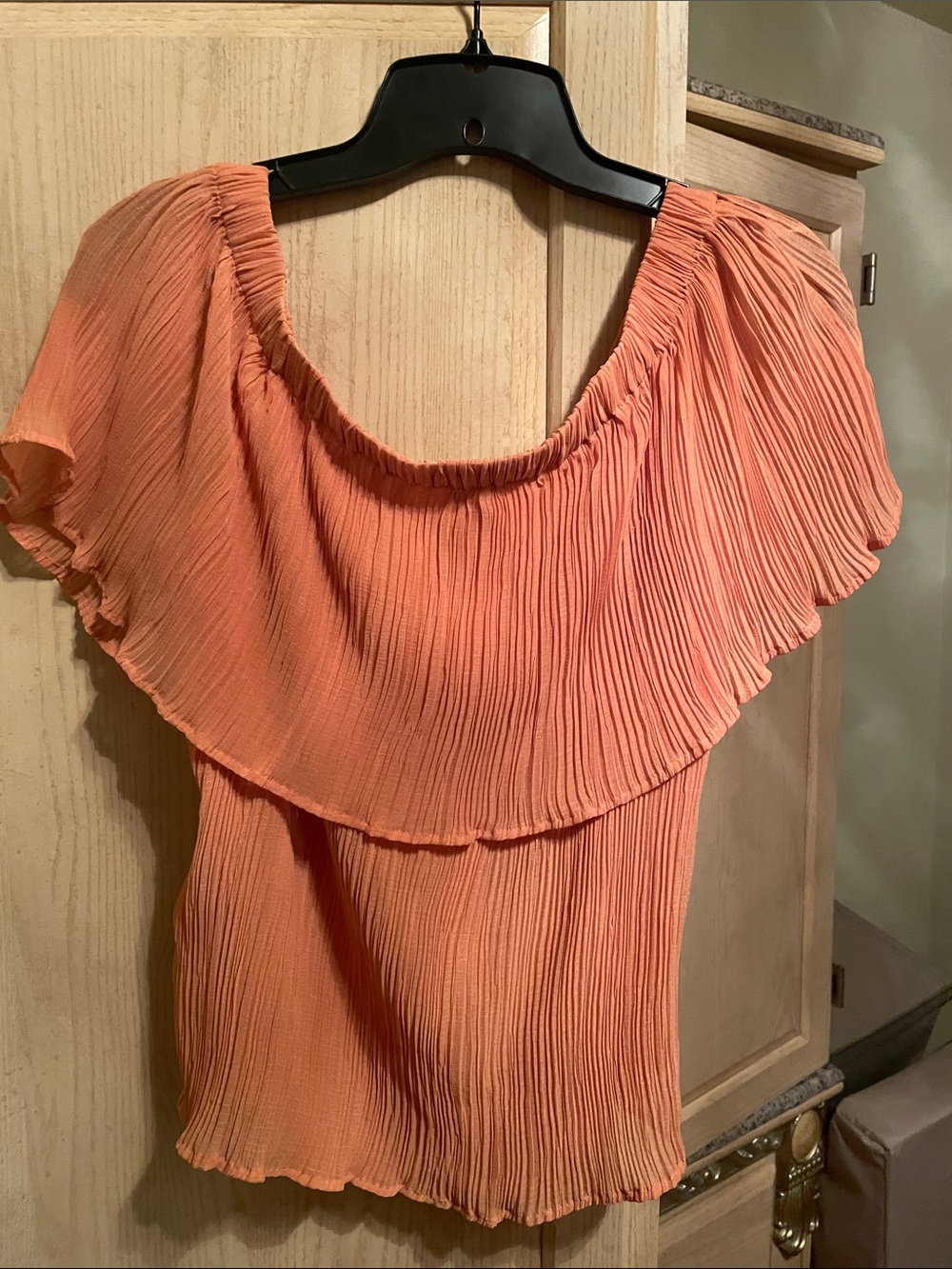 Express Peach Pleated Off-Shoulder Blouse